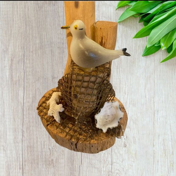Seagulls Sculpture Wood Base & Sea Shells Vintage Made in the USA - Picture 3 of 10